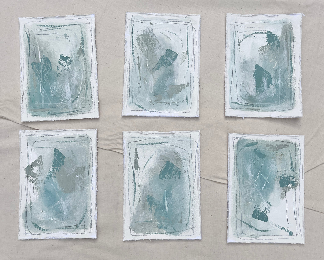 Abstracts in Aqua Patina, Set of 6